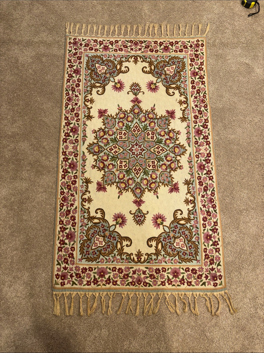 Beautiful, authentic handmade Kashmiri chain-stitch crewel rug / textile